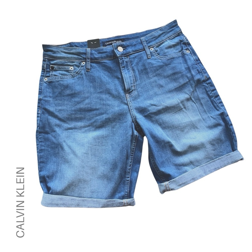 NWT | CALVIN KLEIN STRETCH DENIM BERMUDA SHORTS HIGH-RISE TULIP BLUE | SIZE 12